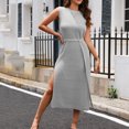 thumbnail image 2 of Lovskoo Sleeveless Sweater Dress for Women Mock Neck Knit Side Split Tank Maxi Sweater Dress Gray, 2 of 6