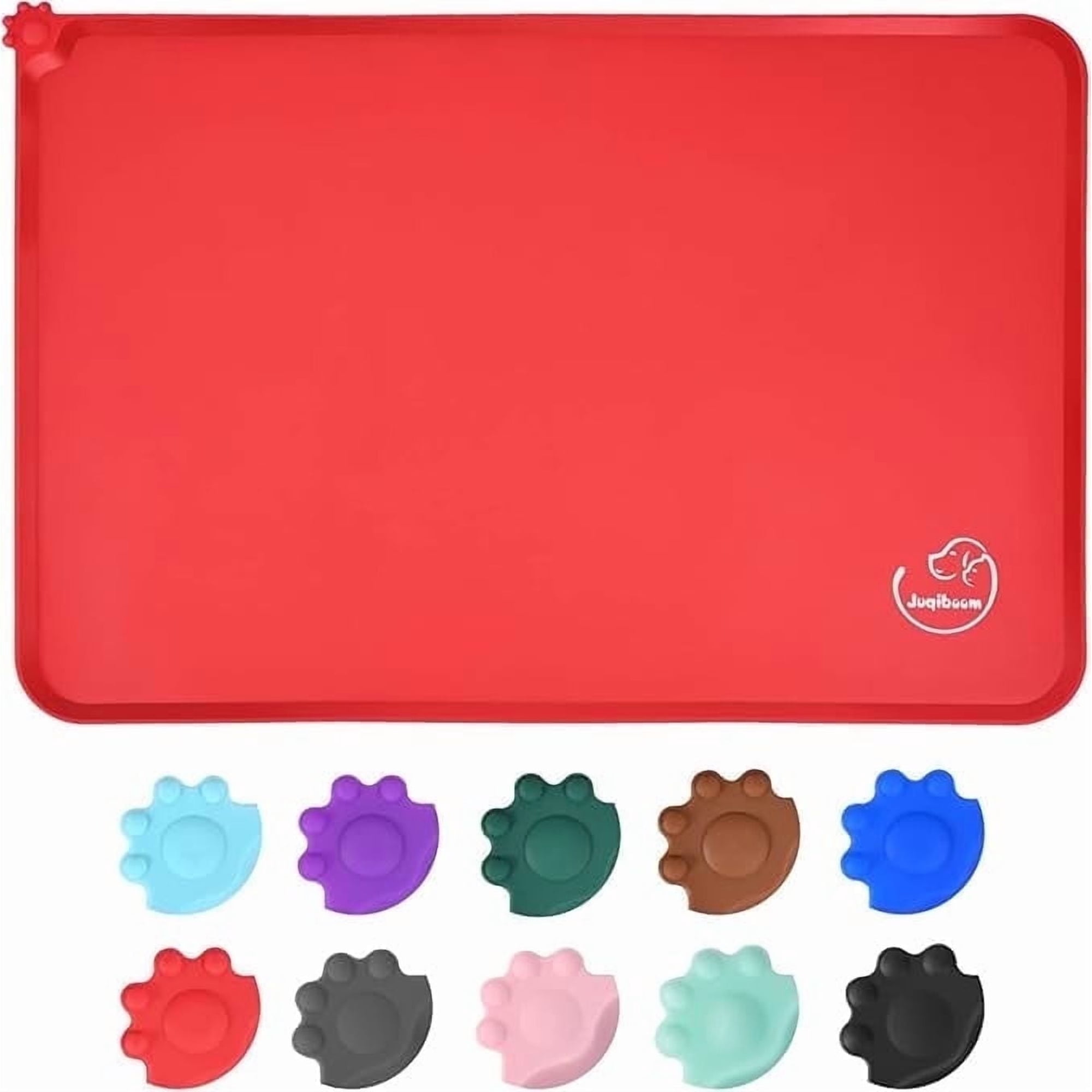 Silicone Waterproof Dog Cat Pet Feeding Mats Non Slip Easy Clean Pet Dog Cat Bowl Mats Placemat (24 x 16 ) Red
