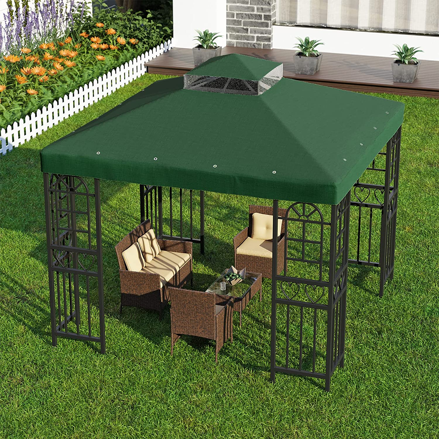 10' X 10' Gazebo Canopy Top Replacement Double Tier Garden Canopy Yard