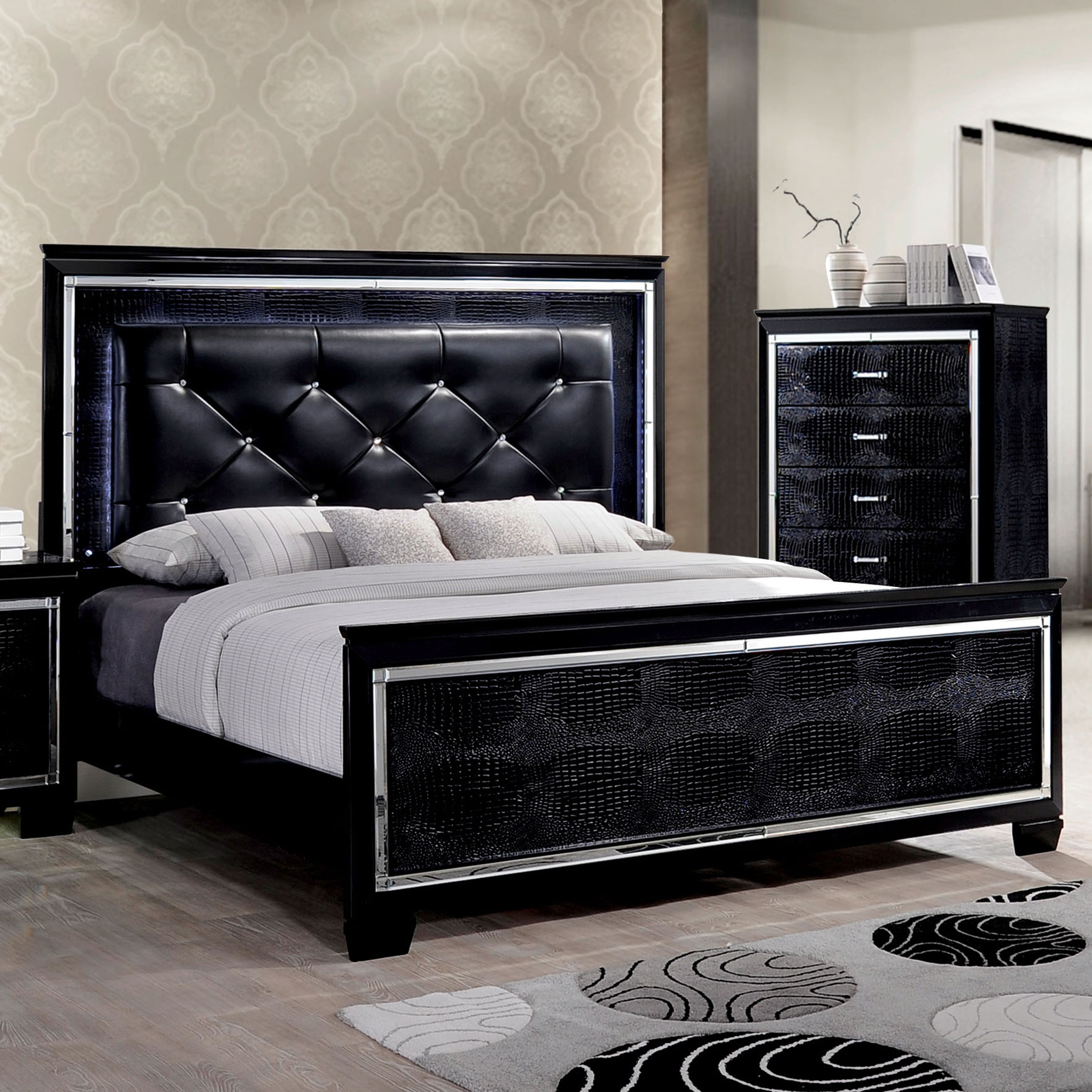 Furniture of America Alderton Panel Bed, Eastern King, Black