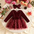 thumbnail image 4 of Baby Girls Long Sleeve Velvet Tulle Dress Set Star Print Skirt Ruffle Bow Detail with Matching Bow Headband, 4 of 6