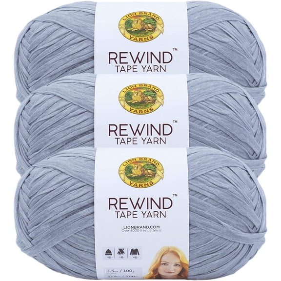 , Rewind Bulky Flat Tape Yarn for Crochet, Knitting and Crafts, Arctic Ice, 3 Pack, Soft Fiber for Bags, Summer Hats, and Shawls, Medium Grey