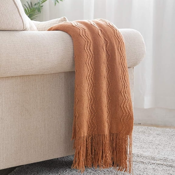 BOUINA Beige Throw Blanket 50x60 Inches Throw Textured Solid Soft Sofa Couch Decorative Knit Blanket