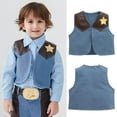 thumbnail image 2 of Baby Cowboy Outfit Kids Toddler Boys Sleeveless Western Cowboy Role Play Tops Holiday Party Coat Jacket Blue 2 Years-3 Years, 2 of 7