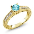 thumbnail image 2 of Gem Stone King 18K Yellow Gold Plated Silver Swiss Blue Topaz and White Created Sapphire Women's Solitaire Ring with Accent Stones (0.80 Cttw, Round Shape 5MM, Size 9), 2 of 2