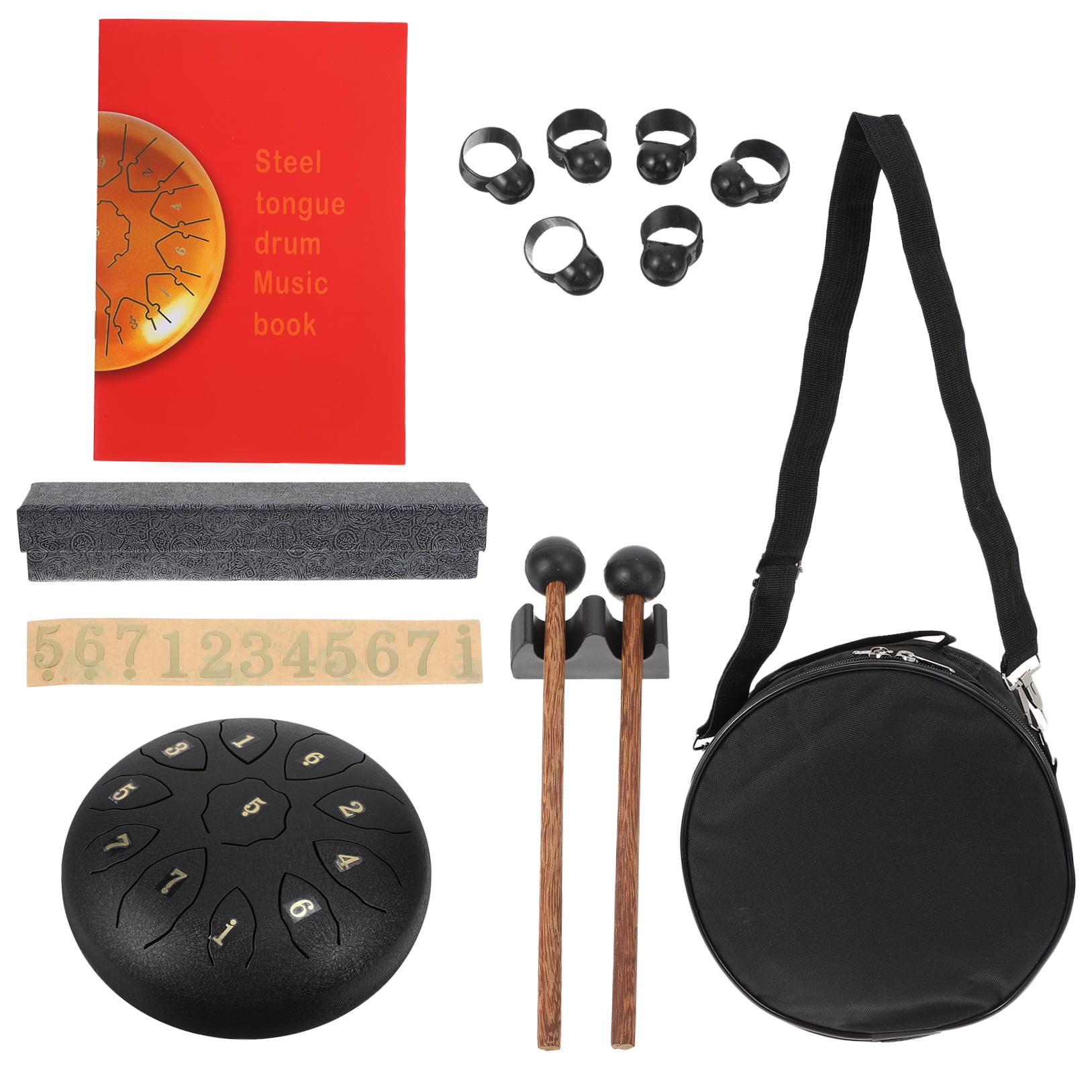LOLIPPYY 1Set Stylish Black Ethereal Drum Set Carbon Steel Smooth Sound Quality with Accessories