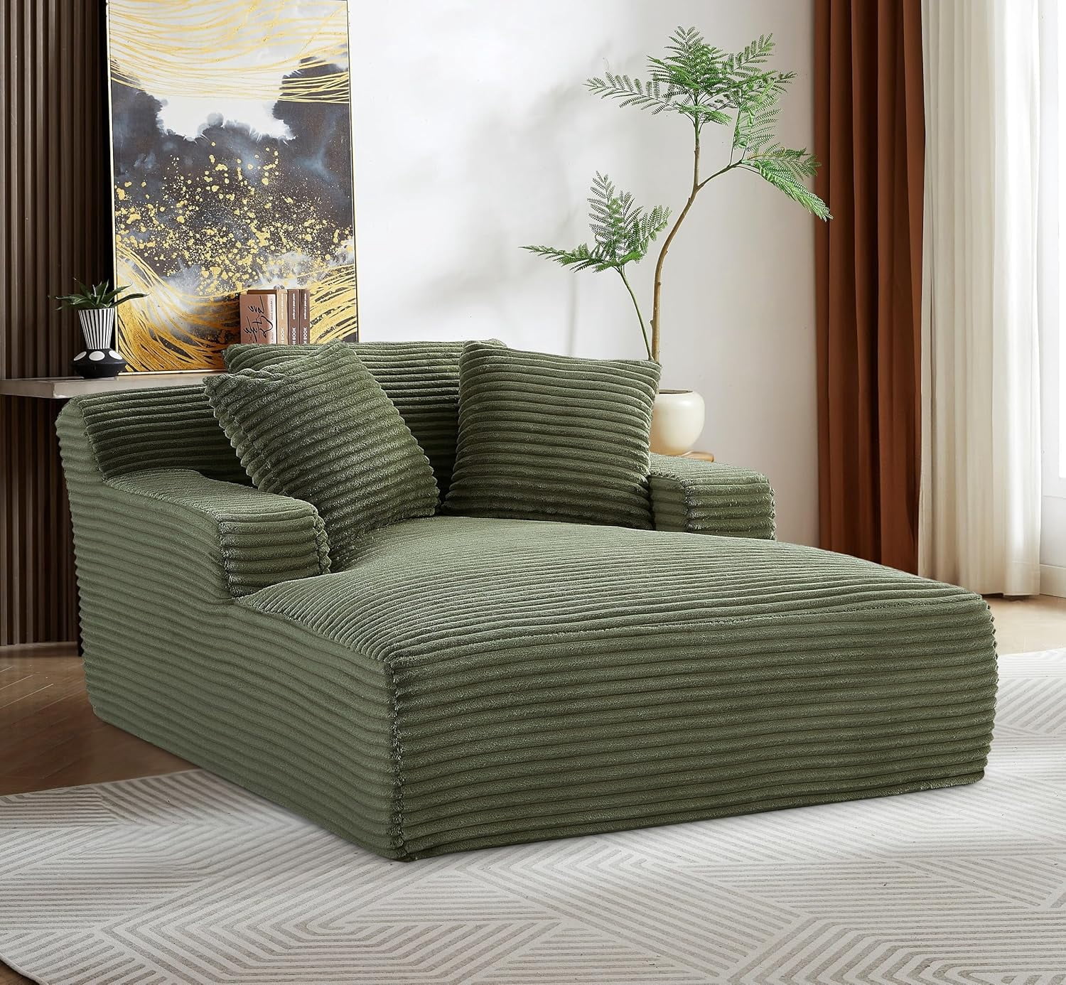 US Pride Furniture Oversized Cozy Corduroy, Foam Comfy Couch with 3 Throw Pillows, No Assembly Sleeper Sofabed for Living Room or Bedroom, Green
