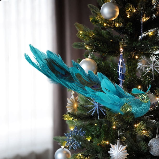 Ornements d'oiseaux de Noël avec Clips Oiseaux en Mousse Artificielle pour décorations de couronnes d'arbres de Noël 12pcs Blanc