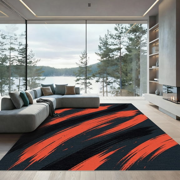 ODIKA 4'x6' Machine Washable Non-Slip Area Rug, Abstract Red High Traffic Rug, Red, 1173112