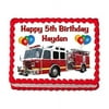 Fire Truck Firetruck Edible Cake Image Party Decoration Frosting Topper