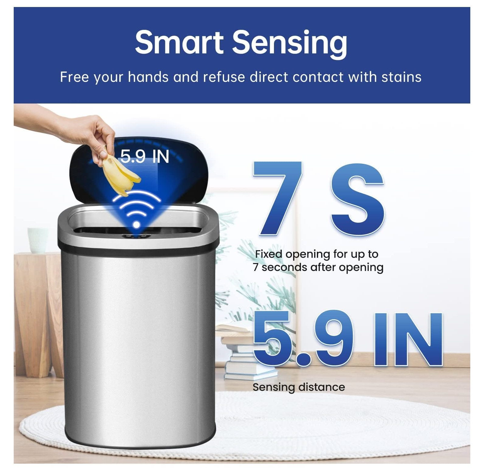 13 Gallon Touch Free Automatic Trash Can High Capacity Plastic Garbage Can Trash Bin with Lid for Kitchen Living Room Office Bathroom, 50L