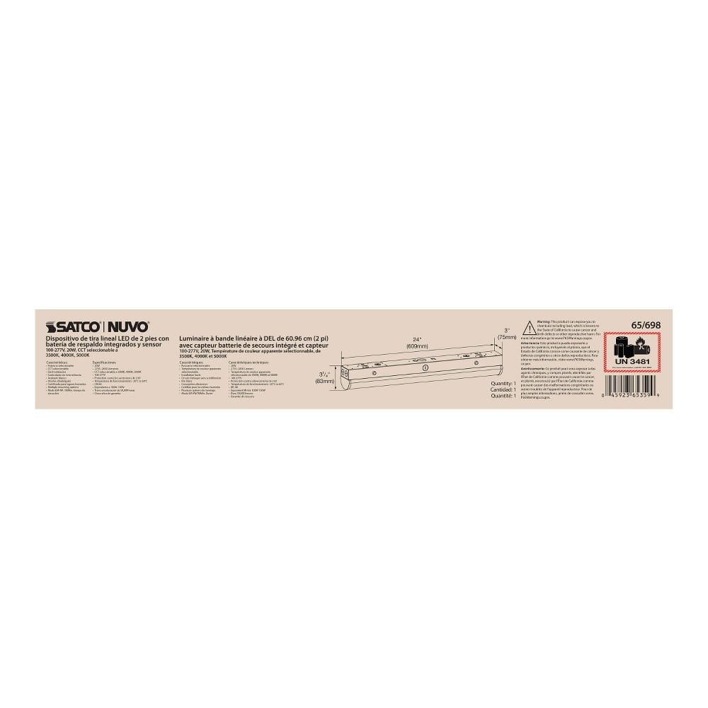 Nuvo Lighting - 20W LED CCT Selectable Linear Strip Light with Emergency Battery