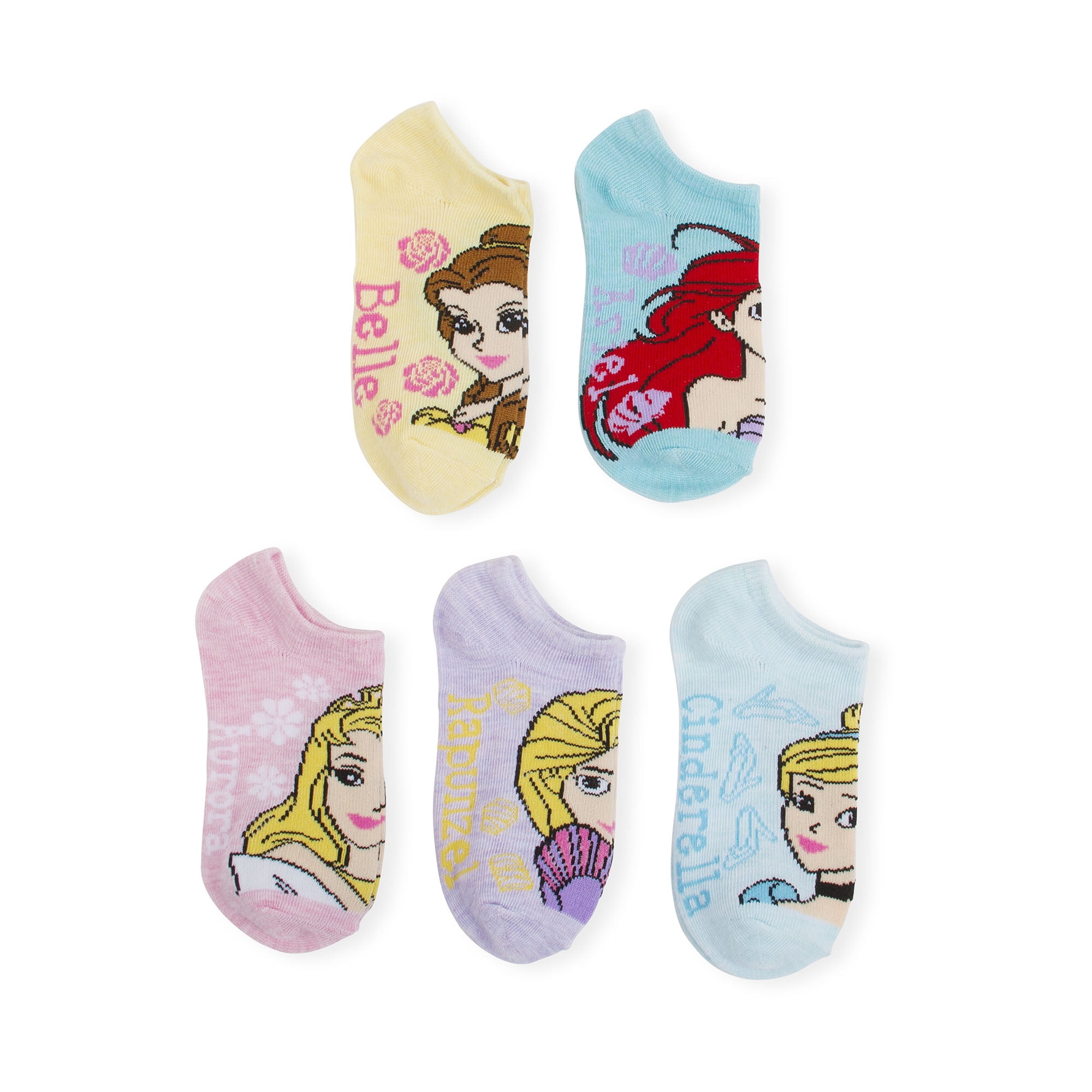 Girls' Disney Princess No Show Socks, 5 Pairs