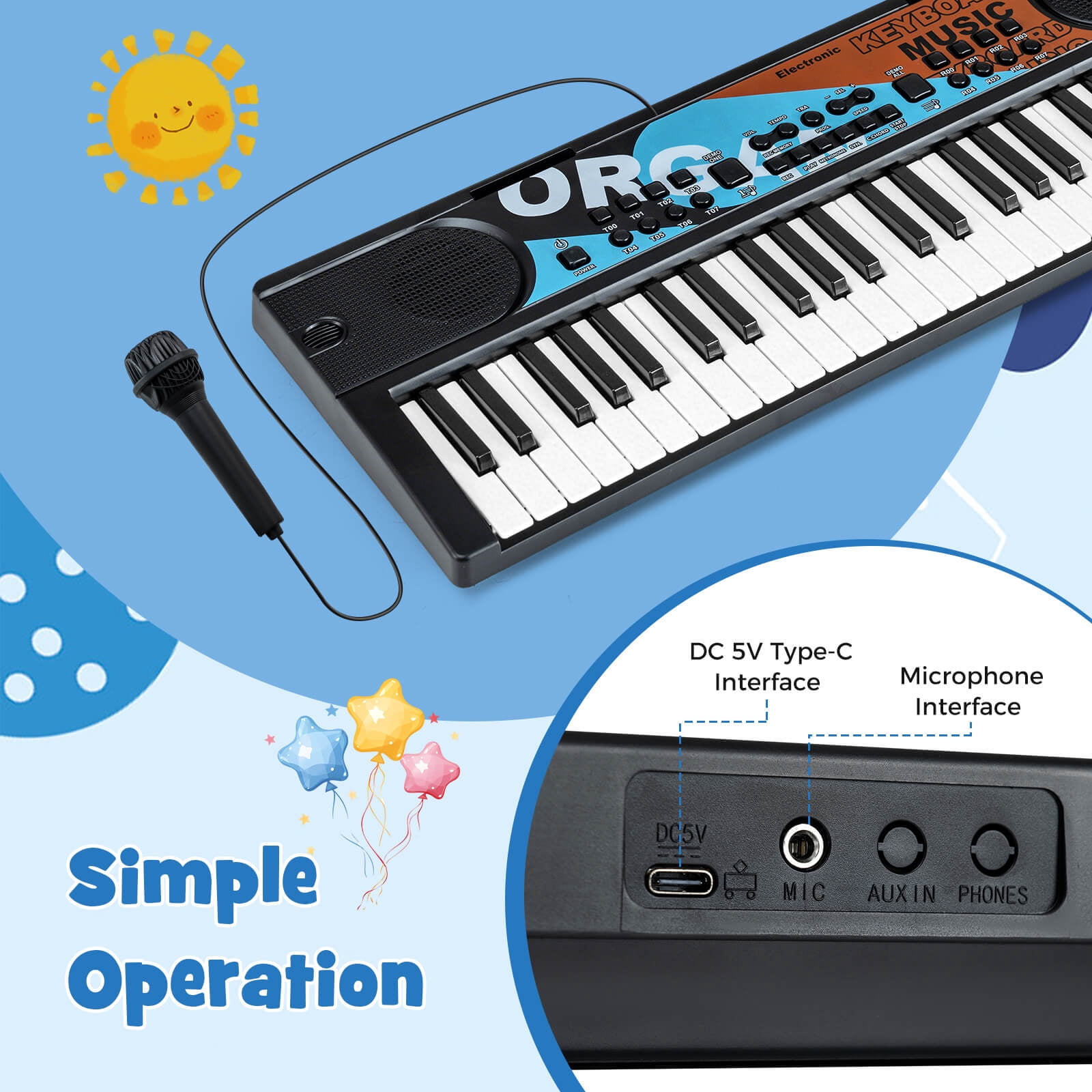 Costway 49 Keys Portable Electric Keyboard Piano with 8 Rhythms, 8 Tones & 10 Demos, Black