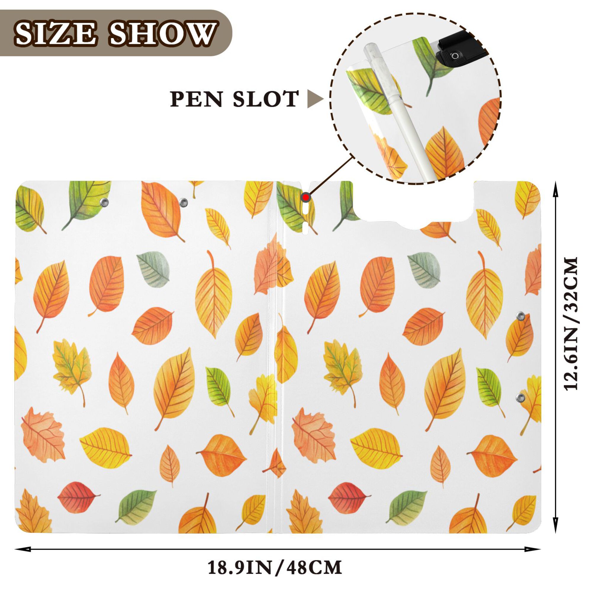 FORMRS A4 Clipboard Folder with Pen Holder Horizontal Foldable School Office Binder, Yellow Leaves