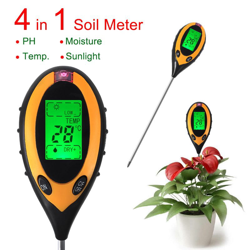 Soil PH Tester LCD Digital Water Moisture Temperature Sunlight Test Meter Plant 