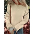 thumbnail image 3 of Sweaters for Women Solid Crewneck Loose Fit Long Sleeve Contrast Cable Knit Pullover Sweater Jumper Tops  XXL, 3 of 5