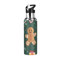 Yayeee 20oz Double Wall Stainless Steel Water Bottle with Flip Straw, Green Christmas Gingerbread