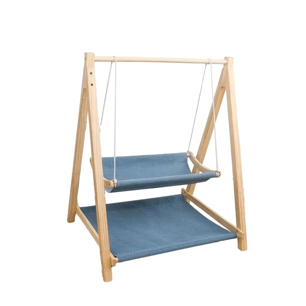 Hamaca para gatos transpirable, de pie, desmontable, con soporte para gatos, silla colgante elevada para gatos. azul de doble capa
