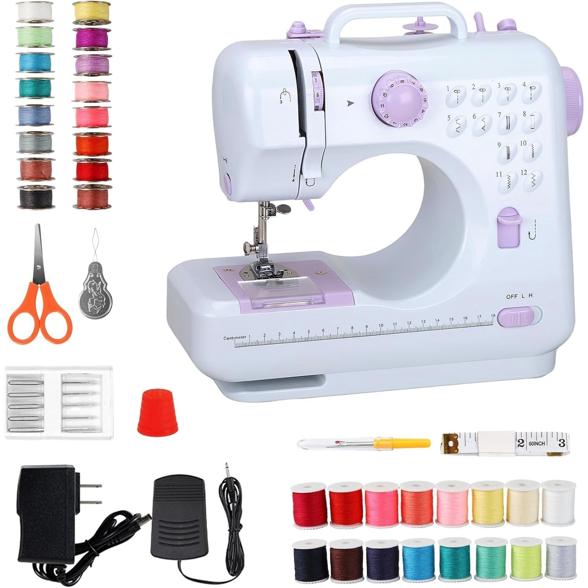 Mini Sewing Machine by (Including Extension Table and Sewing Supplies Set) - Small Electric Overlock Sewing Machines with 2 Speed 12 -in Patterns KT-005-A32