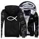 thumbnail image 4 of Sudadera gruesa de invierno 2024 para hombre, sudadera con capucha cristiana con diseño de pez Jesús, chaqueta con cremallera de marca, abrigo grueso de forro polar cálido, ropa de calle informal, 4 of 5