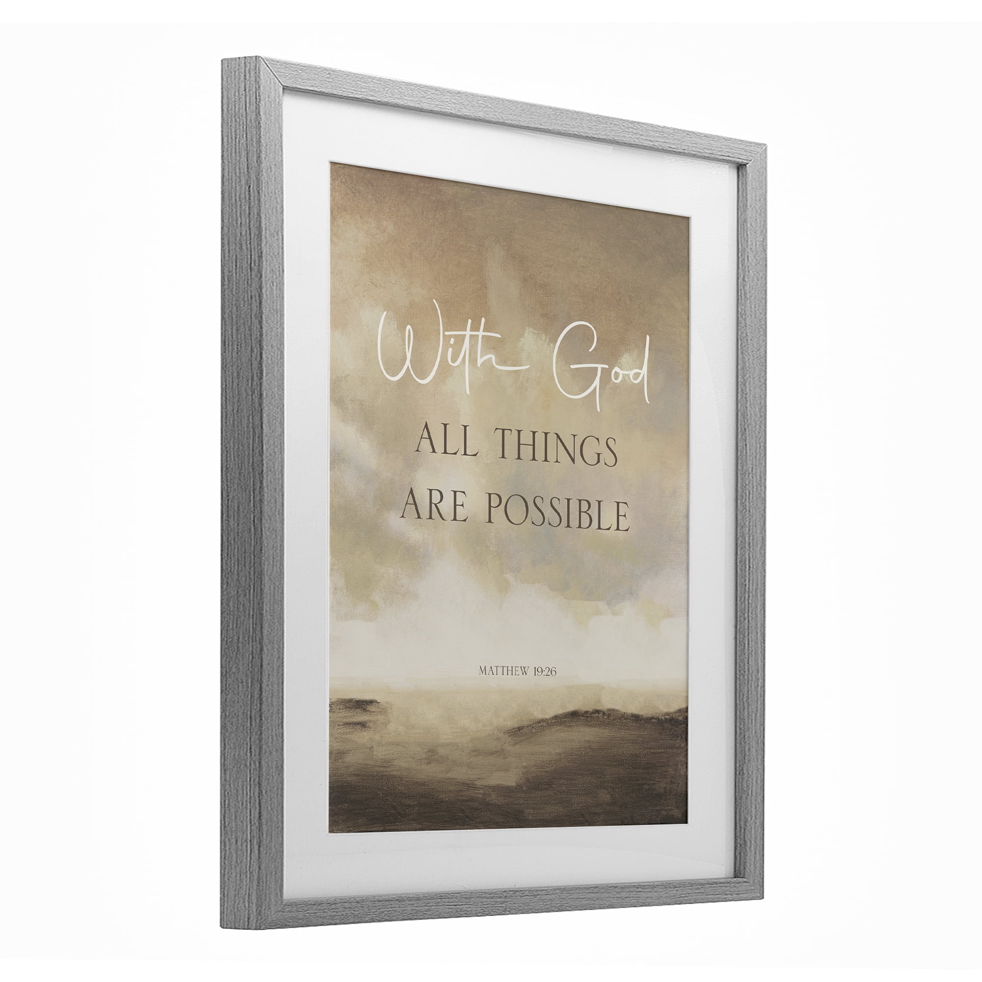 Stupell Industries With God Matthew Proverb Gray Framed Print Under Glass, design by John Spaeth