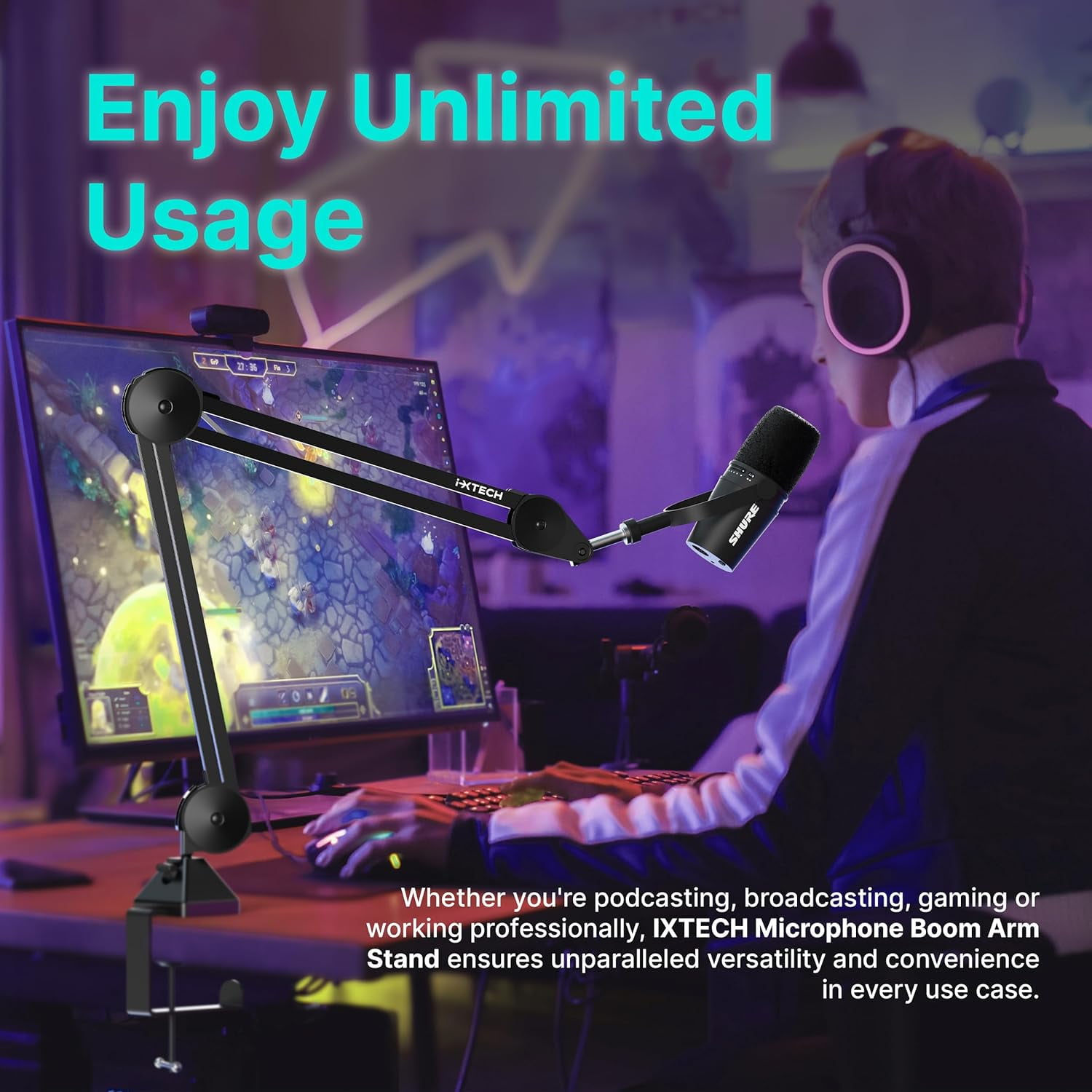 I-XTECH Flexible Desk Mount Microphone Stand & Boom