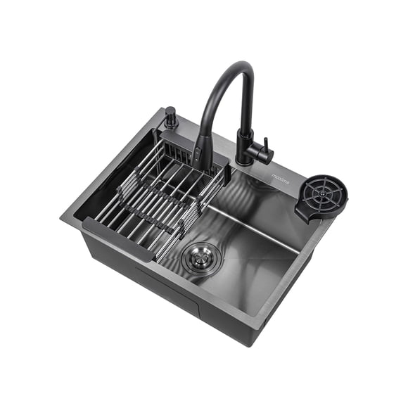 Tarja de Cocina Negra Maxims 60x46 cm Acero Inoxidable con Grifo y Accesorios