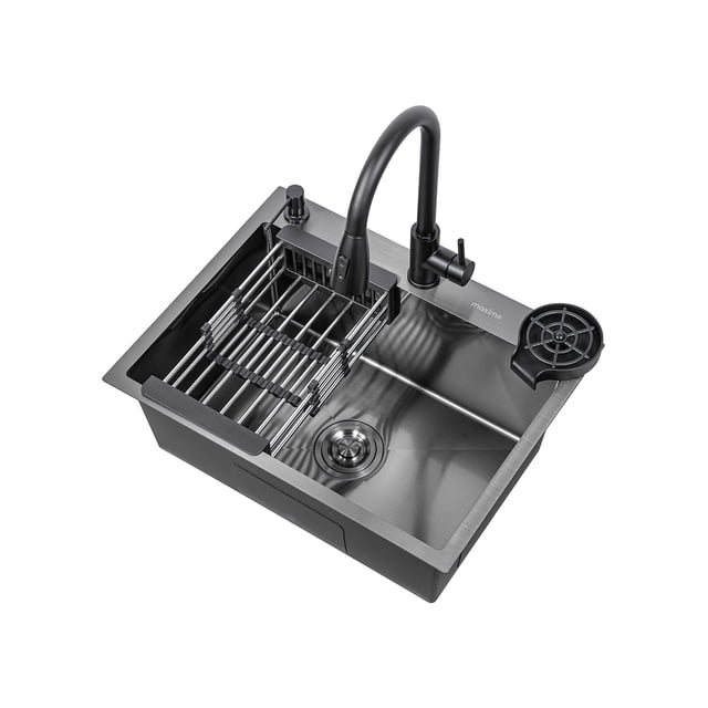 Tarja de Cocina Negra Maxims 60x46 cm Acero Inoxidable con Grifo y Accesorios