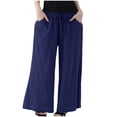 thumbnail image 1 of Timegard Womens Cotton Linen Pants Wide Leg Elastic Waisted Drawstring Casual Loose Trousers with Pockets, 1 of 4