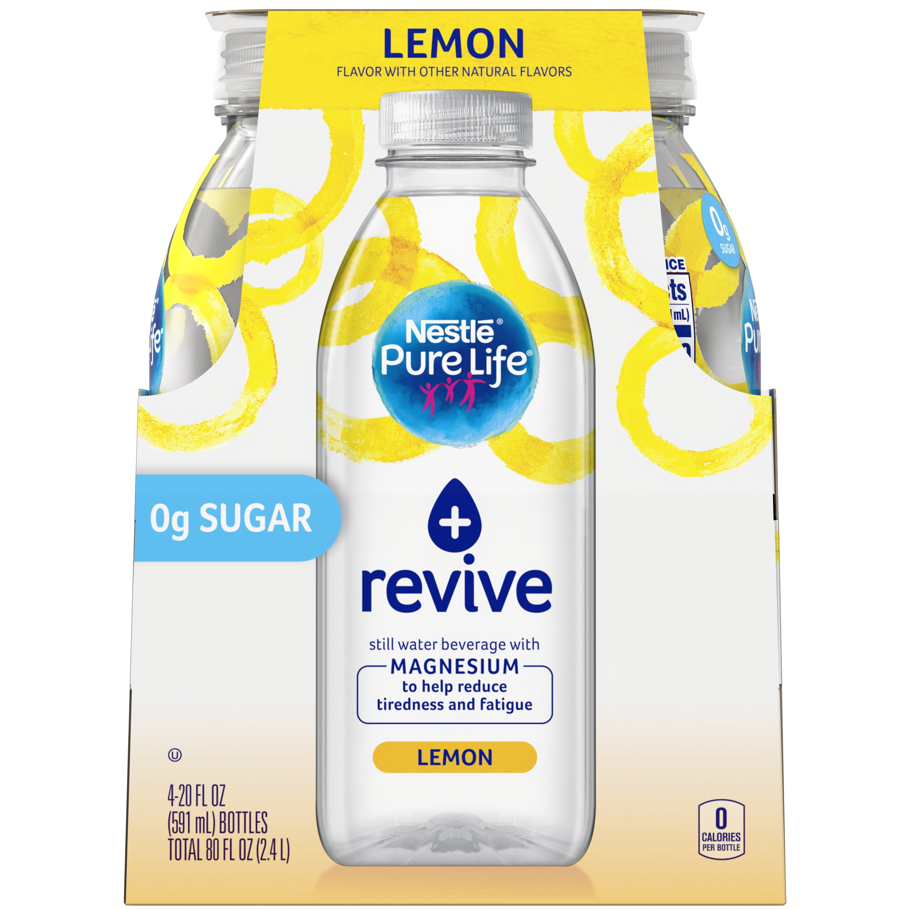Pure Life + revive with Magnesium (lemon flavor) 20 Fl. Oz. (4 Pack)