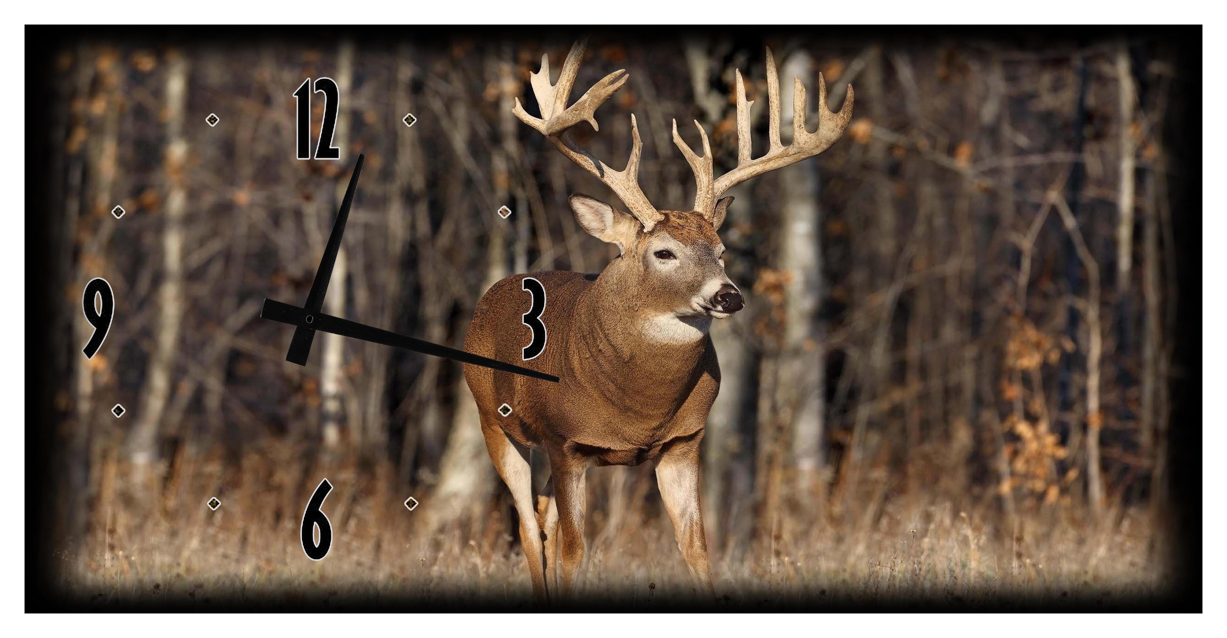 Large Wall Clock Whitetail Deer Walking Thru the Forest Man Cave Garage