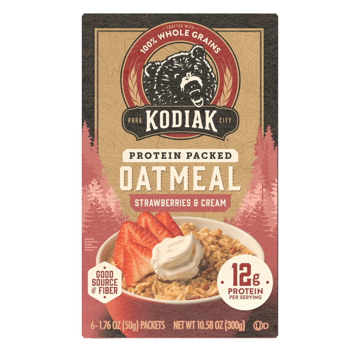 (3 pack) Kodiak Protein-Packed Strawberries and Cream Instant Oatmeal Packets, 1.76 oz (6 Count)