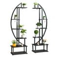 thumbnail image 2 of IVV 6 Tier Metal Plant Stands, Tall Half Moon Plant Stands Flower Pot Shelves for Planter Display with Metal Hook, Best for Home Garden Balcony Patio (2 Pack, Brown), 2 of 9