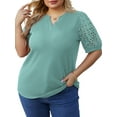 thumbnail image 2 of Cueply Plus Size Tops for Women Summer Dressy Casual Blouse Waffle Knit Lace Short Sleeve V Neck Shirts 1X-4X, 2 of 6