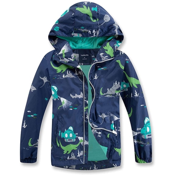 JiAmy Girls Boys Rain Jackets Hooded Windbreakers Waterproof Windproof Lightweight Fleece Lining Cotton Raincoats Jacket,4-13 Years