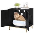 thumbnail image 2 of Hzuaneri Hidden Cat Litter Box Enclosure, 23.6" Wooden Indoor Cat House, Litter Box Furniture Cabinet for Self-Cleaning Litter Boxes, Black Gold, 2 of 12