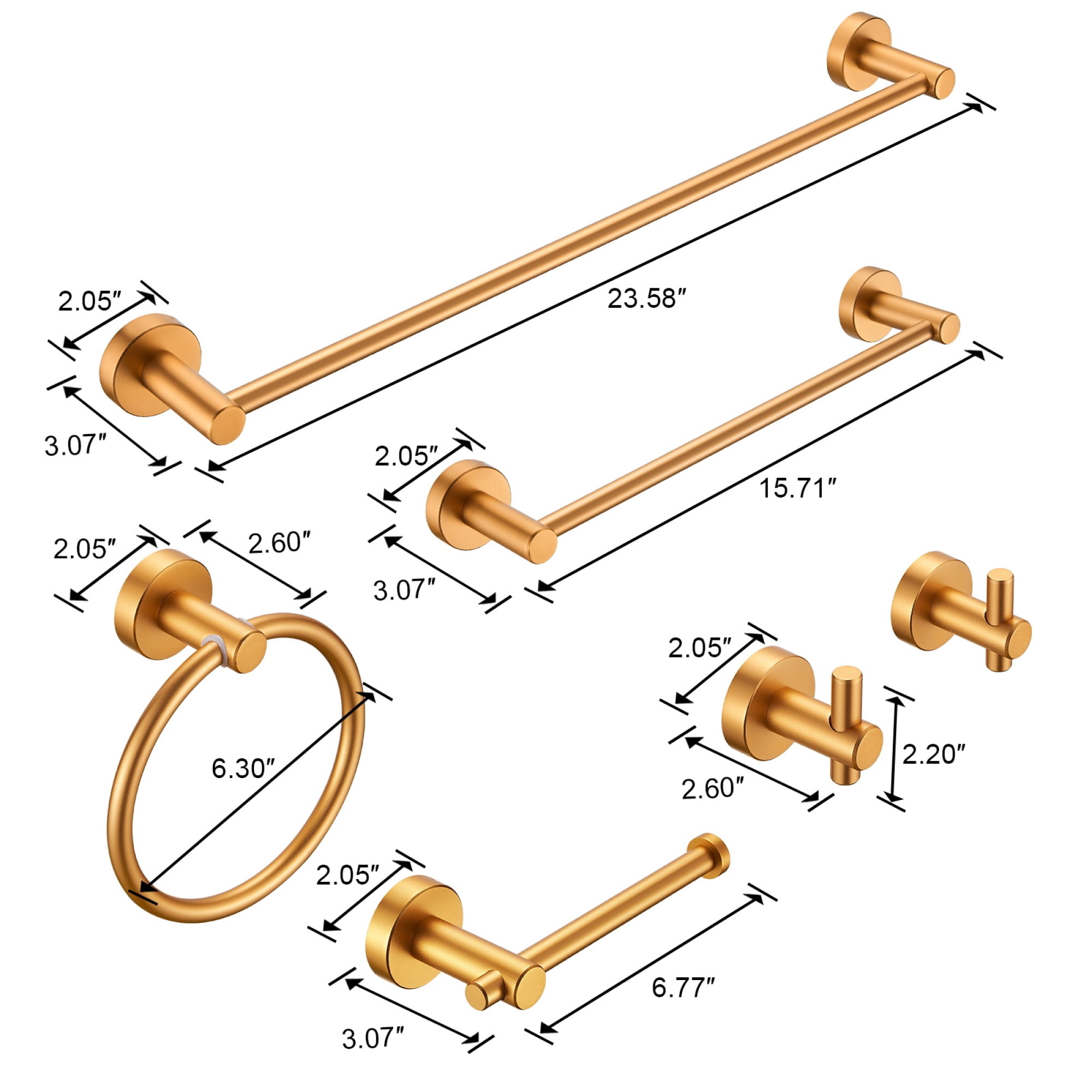 Bathroom Hardware Set, Thicken Space Aluminum 6 PCS Towel bar Set Wall Mounted