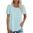 thumbnail image 2 of Jinhomg Womens Tunic Tops Breathable Eyelet Short Sleeve T-Shirts Plus Size Comfy Crew Neck Blouses Dressy Solid Business Office Workwear Light Blue XXXL, 2 of 8