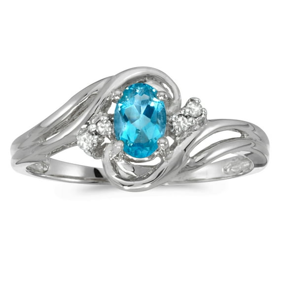 14k White Gold Oval Blue Topaz And Diamond Ring
