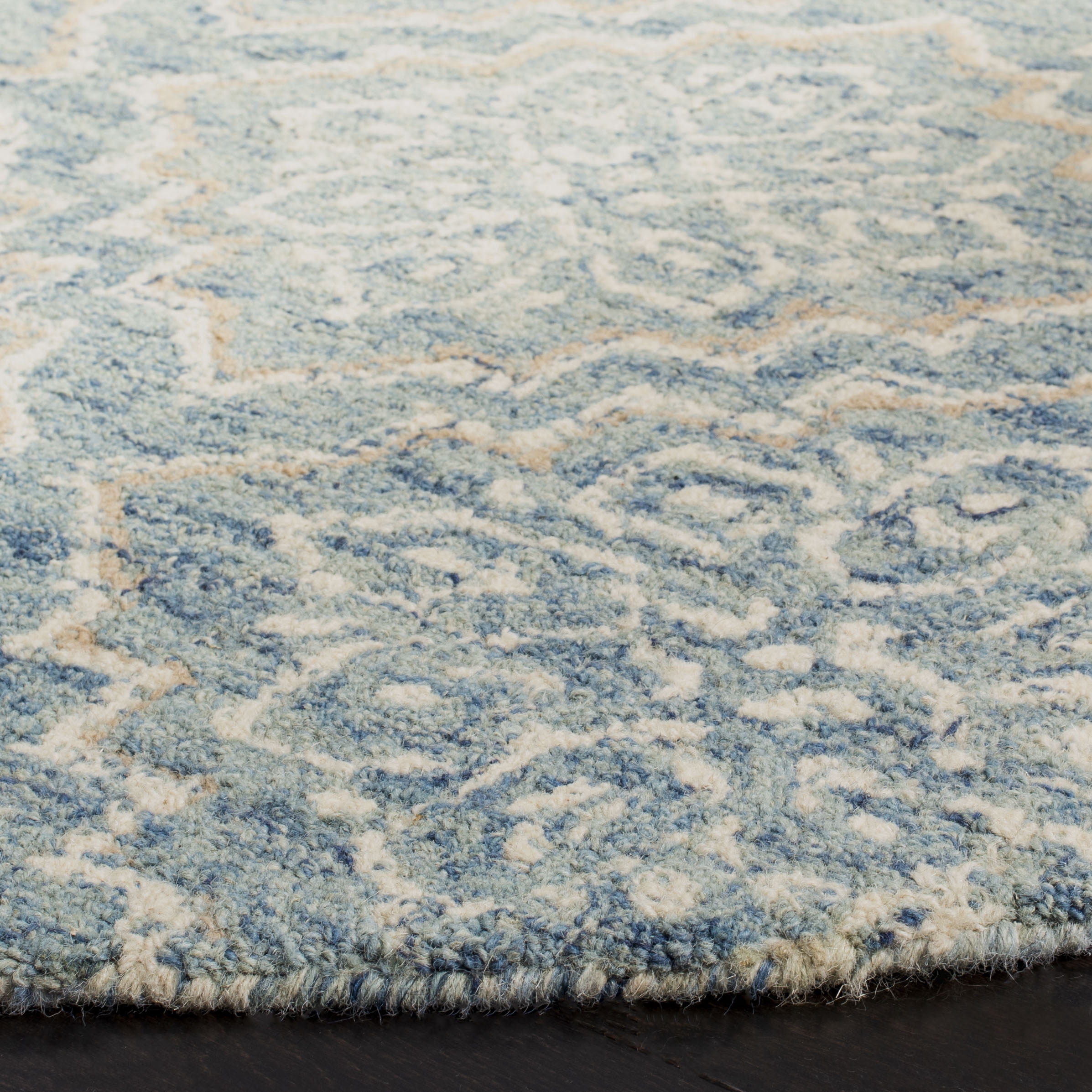 SAFAVIEH Abstract Drew Abstract Wool Area Rug, Blue/Gray, 6' x 6' Round