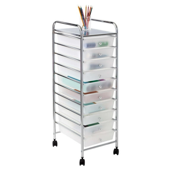 Hello Hobby 10-Drawer Multi-Color Rolling Craft Cart, Clear/Chrome