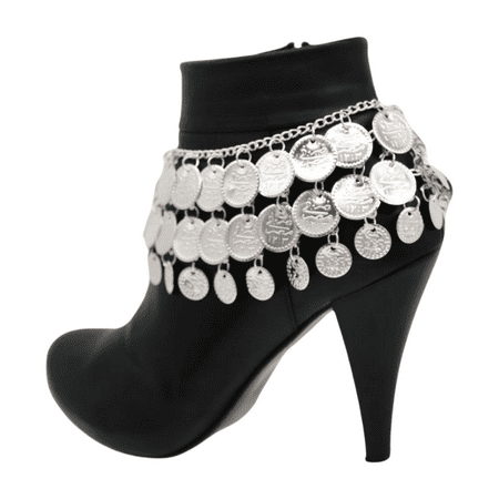 Women Fashion Boot Bracelet Silver Metal Chain Ethnic Coin Shoe Charm Anklet Jewelry