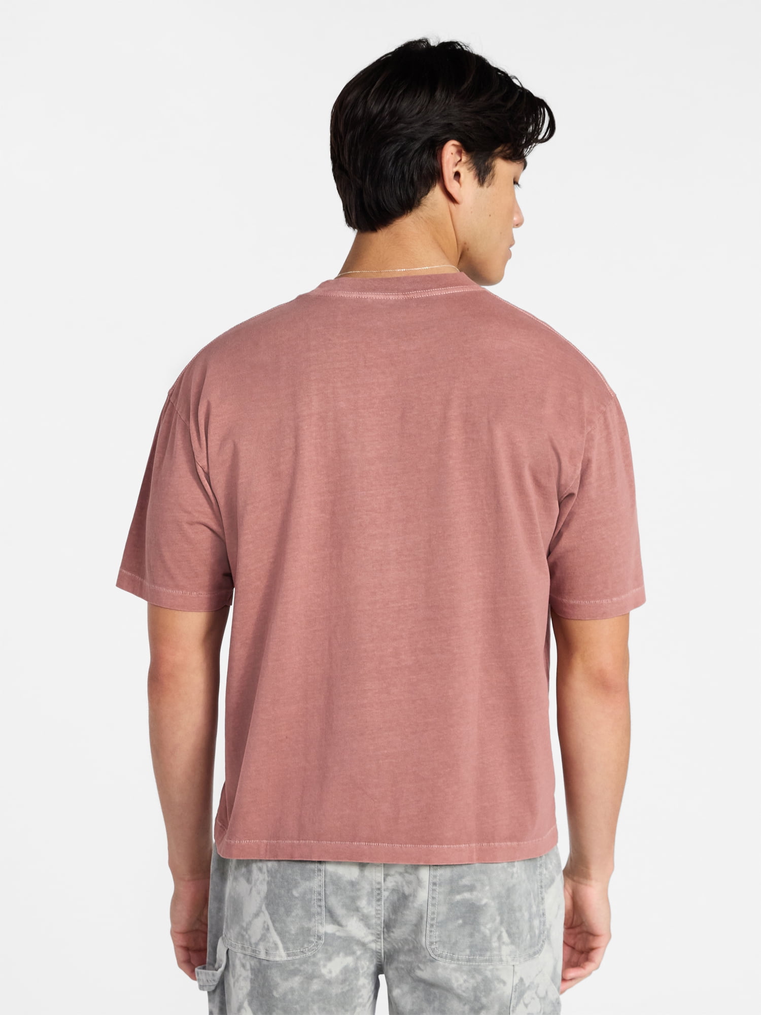 No Boundaries Cotton Oversized Cropped Tee with Short Sleeves, Men's and Big Men's XS-5XL