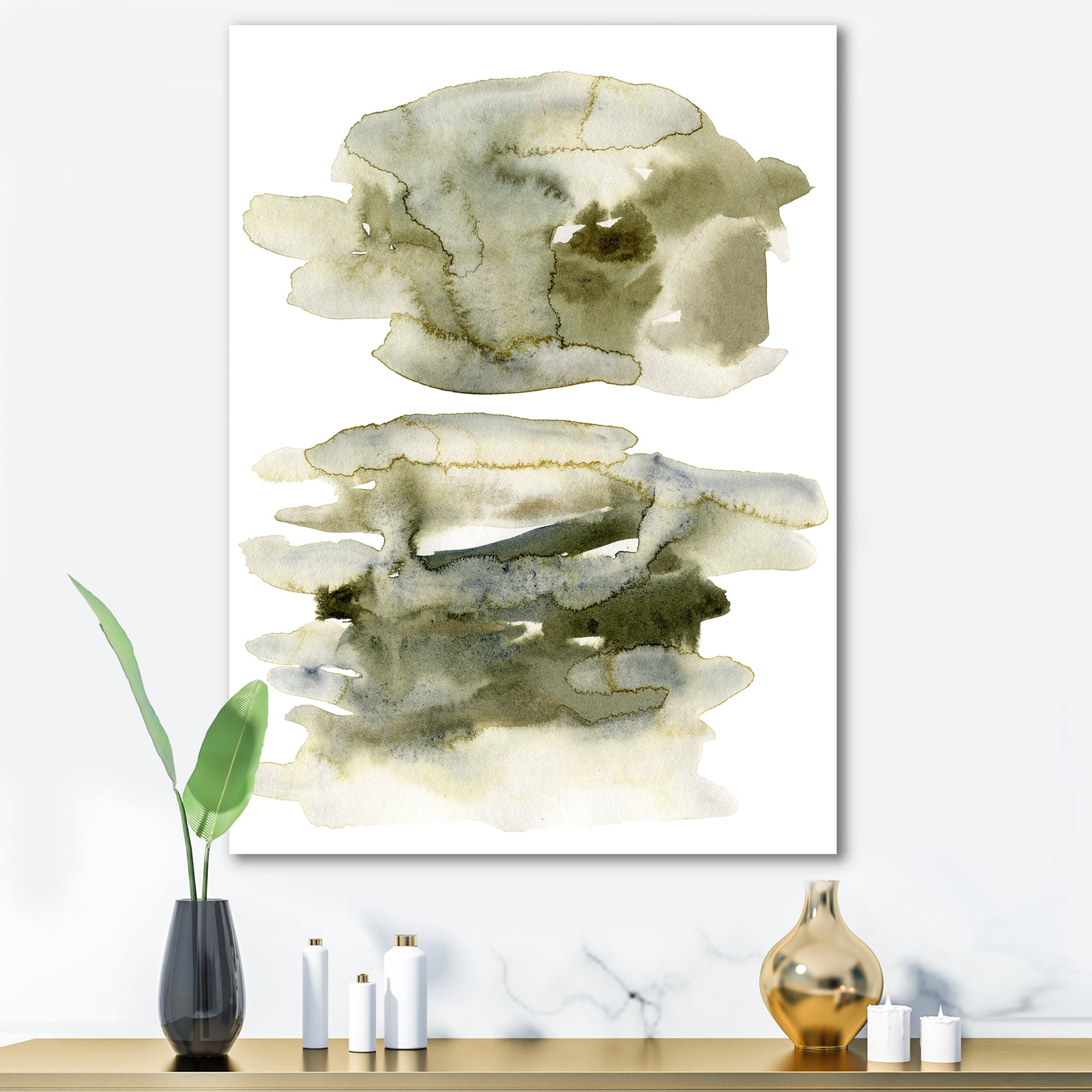Designart ' Abstract Clouds In Dark Green II ' Modern Canvas Wall Art Print