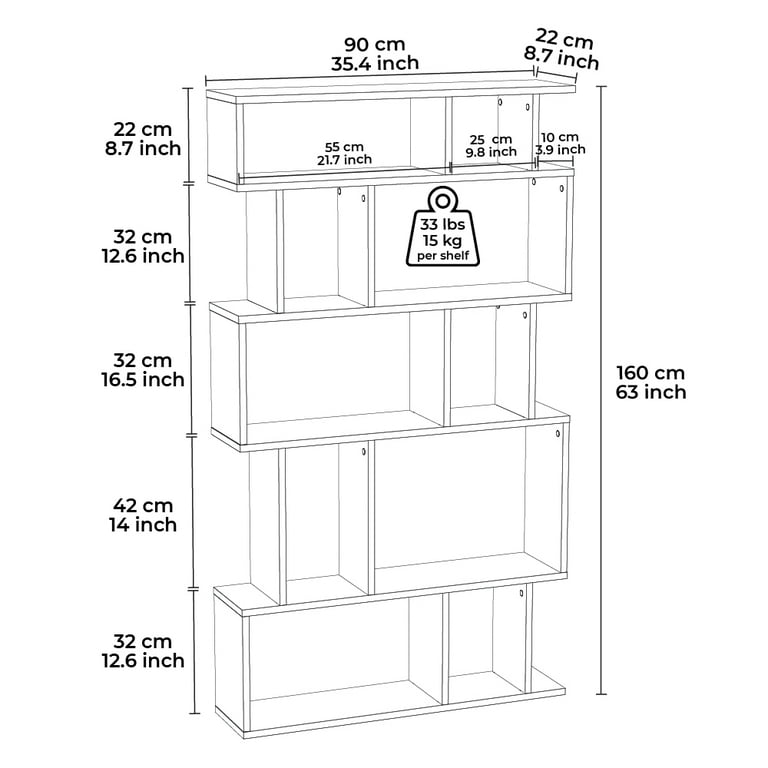 Piramide Wide 5 Tier Shelf | White Bookcase | Room Devider | Minimal Furniture | Modern Bookcase | Standing Shelf high quality | Vertical Bookshelf