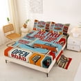 thumbnail image 2 of Manfei Vintage Sports Car Bed Sheets,Retro Letter Pattern Full Size Sheets,Blue Orange,4-Piece,1 Flat Sheet, 1 Fitted Sheet and 2 Pillowcases, 2 of 6