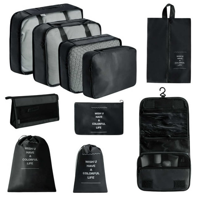 Cubos de embalaje para viajes Juego de 10 cubos de viaje Organizador de maleta plegable Bolsa de almacenamiento de equipaje ligera