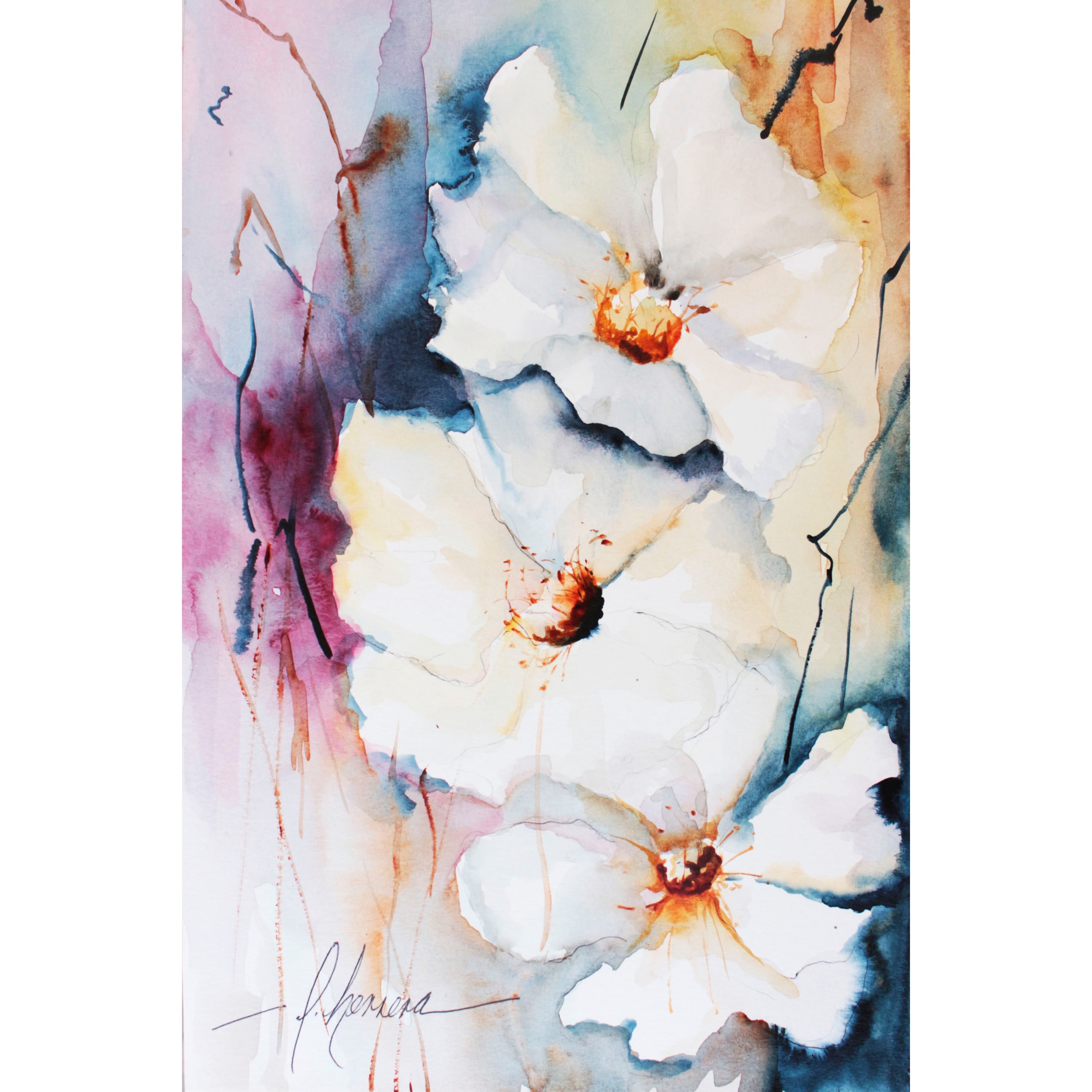Marmont Hill "White Floral Spread I" Painting Print on Wrapped Canvas