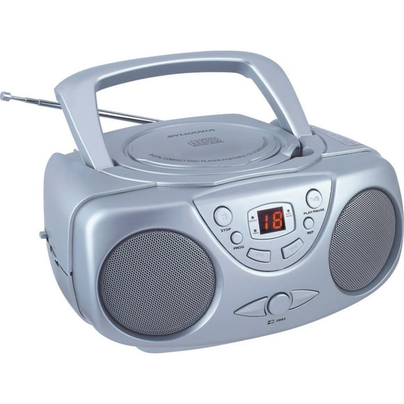 Reproductor de CD portátil Proscan con radio AM/FM, Boombox (plateado)